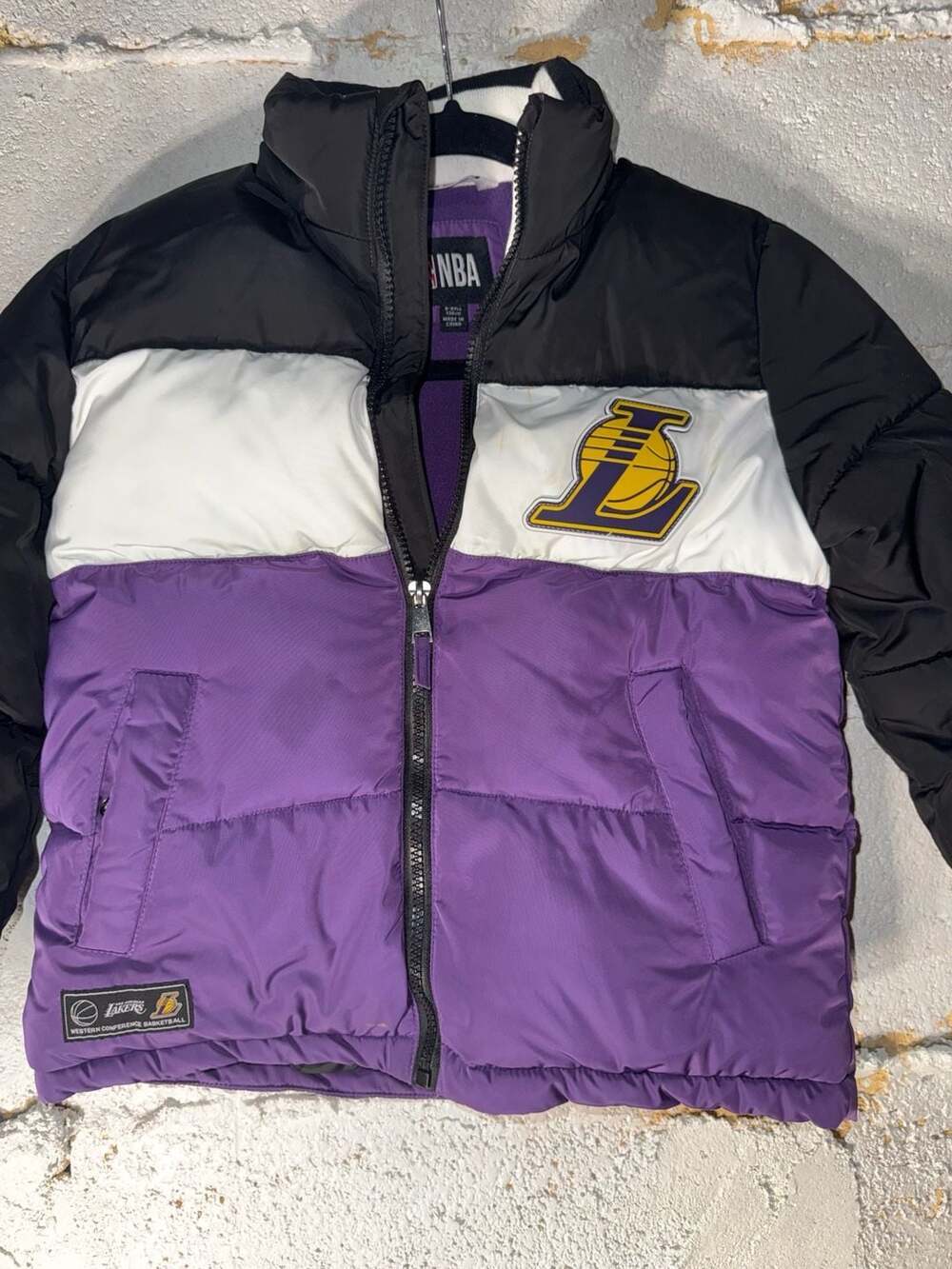 NBA Los Angeles Lakers Kids Colorblock Puffer Jacket, Size 8-9 Years - Picture 3 of 7